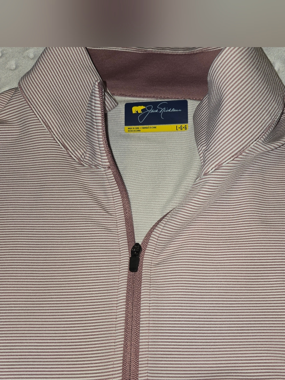 Jack Nicklaus L Long Sleeve 1/4 Zip Golf Polo Shirt Light Red Striped Logo